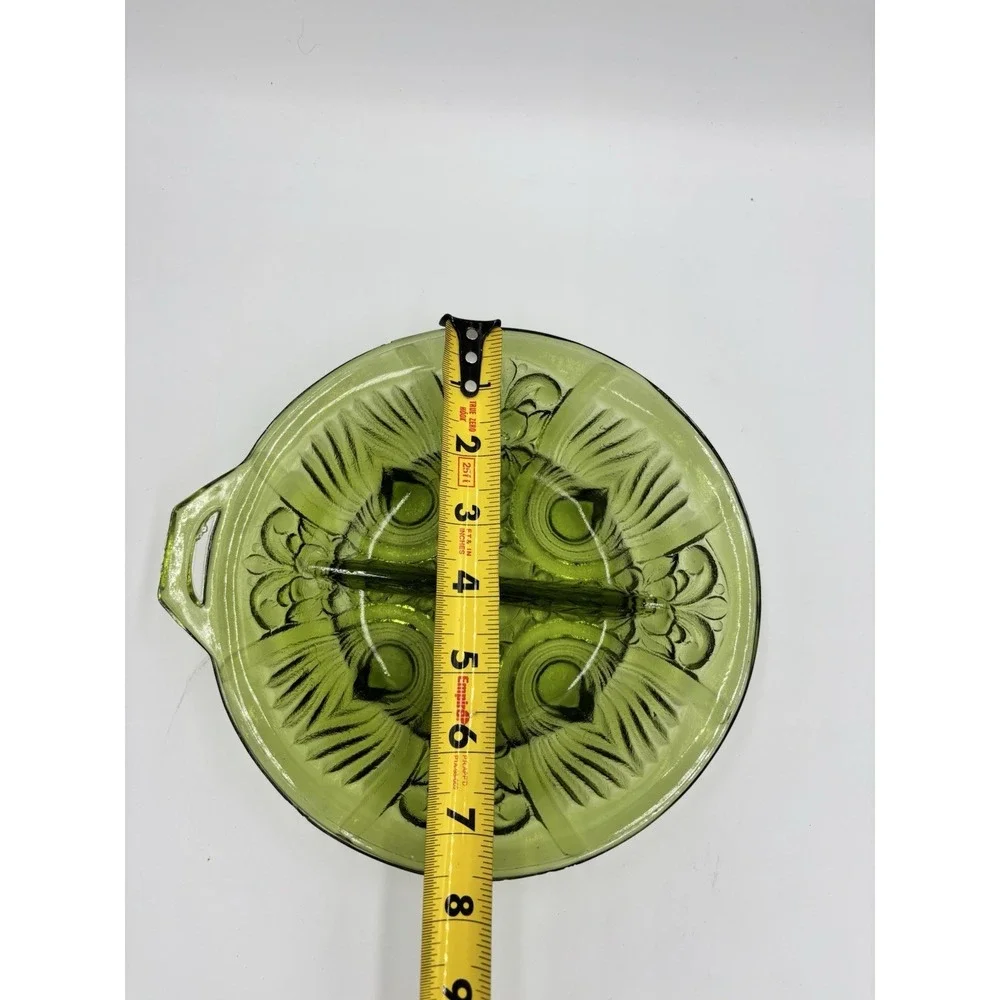 VTG Indiana Glass Killarney Green Pressed Glass 2 Part Green Relish Tray Ashtray